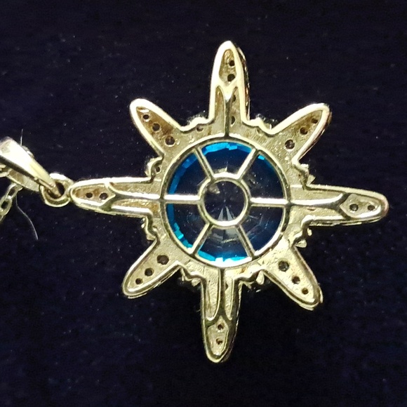 Caribbean Quartz & Natural White Zircon Accented Sunburst Pendant Necklace - Picture 4 of 8